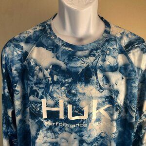 HUK Men's blue & white detailed long sleeve fishing t-shirt XL EUC